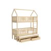 Patrová postel Otis v přírodní barvě – domečkový rám z borovicového masivu s přistýlkou a šuplíky.