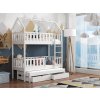 Patrová postel Otis v bílé barvě – domečková konstrukce se zábranami a výsuvnou přistýlkou.