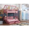 Patrová postel Otis v růžové barvě – hravý domeček z masivu s přistýlkou a bezpečnostními zábranami.