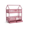 Patrová postel Aurelia v růžovém odstínu – čelní pohled na obě lůžka ve tvaru domečku