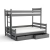 Patrová postel Albert v grafitovém provedení – šikmý pohled na horní i spodní lůžko