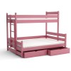 Patrová postel Albert v růžovém odstínu – pravý šikmý pohled na obě lůžka