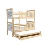 Patrová postel Amelia v přírodním odstínu – dřevěná třílůžková postel s přistýlkou a tabulemi