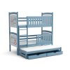 Modrá patrová postel pro tři Amelia – dětská postel z masivu s přistýlkou a zásuvkami