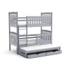 Šedá postel Amelia – patrová postel pro tři z masivu s přistýlkou a tabulemi na kreslení
