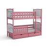 Dívčí patrová postel Bart růžová – postel z borovice s kreslicími tabulemi a šuplíky