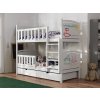 Dětská postel Bart bílá – patrové lůžko s tabulemi na kreslení a úložnými šuplíky