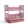 Růžová patrová postel Florida – dětská třílůžková postel s přistýlkou a úložným prostorem