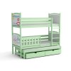 Zelená postel Florida – patrová postel pro tři děti s přistýlkou, zásuvkami a kreslicími tabulemi