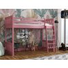 Postel horní spaní Alvin v růžovém odstínu – čelní pohled se žebříkem u pravé strany