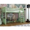 Postel horní spaní Alvin v zeleném odstínu – čelní pohled se žebříkem v dětském pokoji