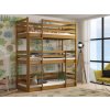 Dětská třípatrová postel Teo z masivu borovice v odstínu dub se žebříkem