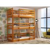 Dětská třípatrová postel Teo z masivu borovice v odstínu olše, třílůžková postel s rošty