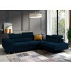 Tmavě modrá rohová sedací souprava do L rozkládací s polohovatelnými opěrkami
