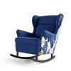 Houpací křeslo modré se sametem Kronos a tropickým vzorem na bocích Lorenzo
