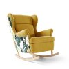 Žluté houpací křeslo s květinovým dekorem a nožkami buk přírodní Lorenzo