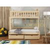 Patrová postel Lukáš v přírodním odstínu – čelní pohled se dvěma šuplíky a žebříkem vlevo
