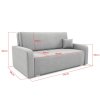 Pohovka Ness long v šedé látce s vyznačenými celkovými a sedacími rozměry