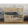 Patrová postel Adaš z masivu borovice – čelní pohled se žebříkem vlevo