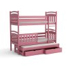 Růžová postel Kubuš – třílůžkové provedení s výsuvnými zásuvkami pro dětský pokoj