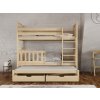 Patrová postel pro tři Kubuš v přírodní barvě – čelní pohled s vysunutou přistýlkou