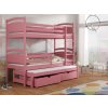 Růžová patrová postel pro tři Mája 2 – dětská postel s přistýlkou a úložným prostorem