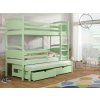 Zelená patrová postel pro tři Mája 2 – dětská postel s přistýlkou a úložnými zásuvkami