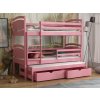 Růžová postel Tornádo 2 – dětská třílůžková patrová postel s výsuvnými šuplíky a zábranou