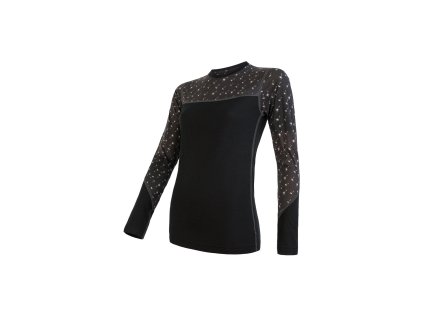 SENSOR MERINO IMPRESS dámske tričko dl. rukáv čierna/vzor, v. S