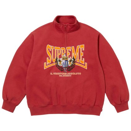 Supreme Crest Applique Half Zip Pullover Red 1