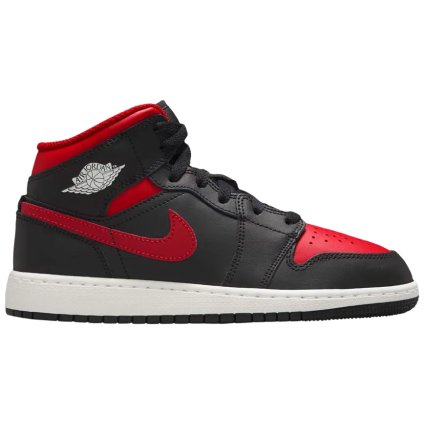 Jordan 1 Mid Black Summit White Varsity Red (GS)