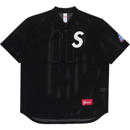 Supreme S Logo Baseball Henley Black 1