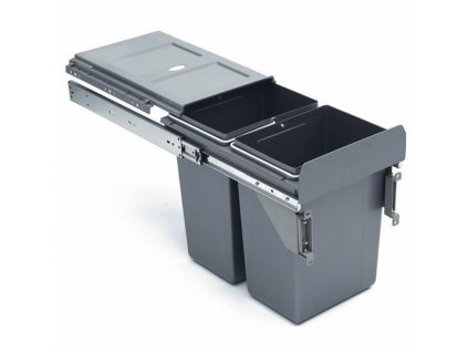 Ideal 1007168602 Výsuvný odpadkový kôš, 2 x 11 l, šedý plast na dierka 30 cm