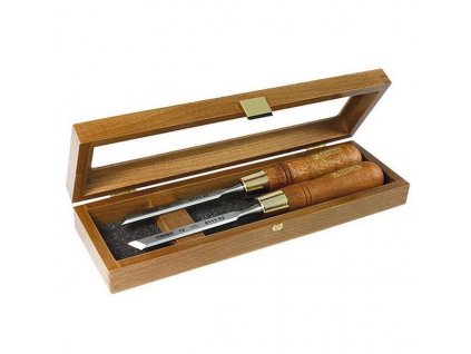 NAREX Sada šikmých dlát v drevenej kazete, 2-dielna, čepeľ 124x12 mm 8516-62