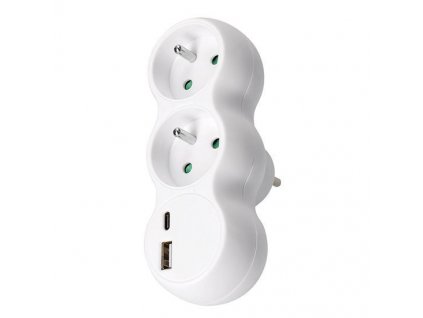 Solight rozbočovač s USB A+C nabíjačkou, 2 x 10A, biely P100USBC