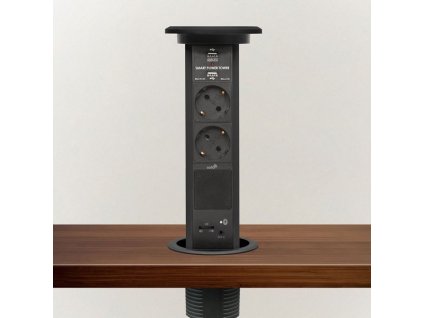Výsuvná zásuvka s motorom 20450BB čierna, 2 x 250V + 2 x USB + AUX