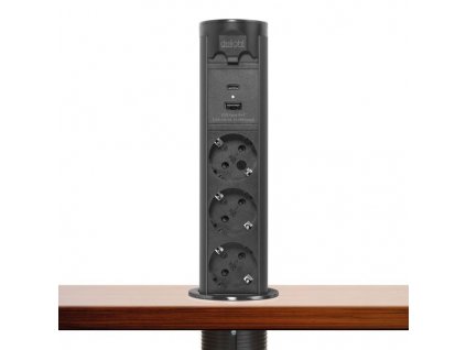 Výsuvná zásuvka s motorom 20453B "Touchcontrol" 3 zásuvky + USB + Type-C - čierna