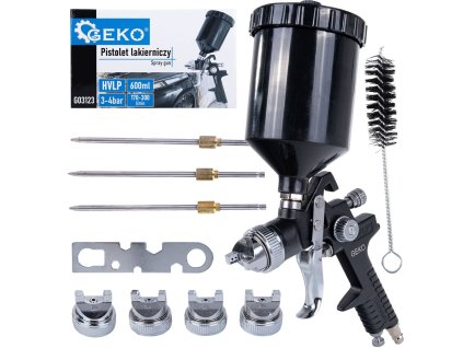 GEKO Striekacia pištoľ HVLP 600ml 4 trysky ( 1.3-1.4-1.-2.0) G03123