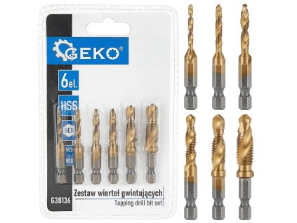 GEKO Sada závitníkov s vrtákom M3,4,5,6,8,10 mm HSS, 6hran G38136