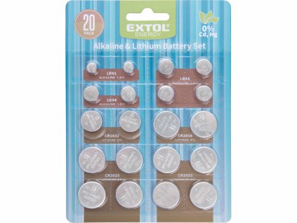 EXTOL Gombíkové batérie, sada 20ks LR41, LR44, LR54, CR1632, CR2016, CR2025, CR2032, 42057