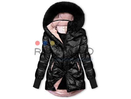 Černá dívčí lesklá zimní bunda