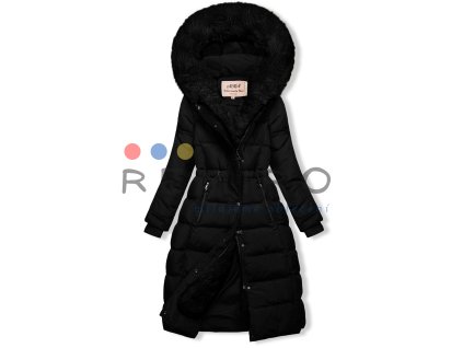 Černá prošívaná zimní bunda se stahováním v pase