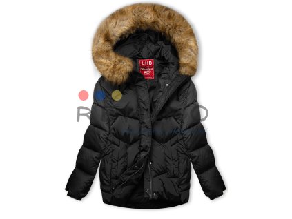Černá zimní bunda s kapucí a kožešinou