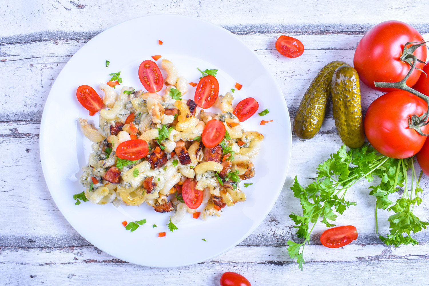 Zapečené cestoviny s hubami a nivou