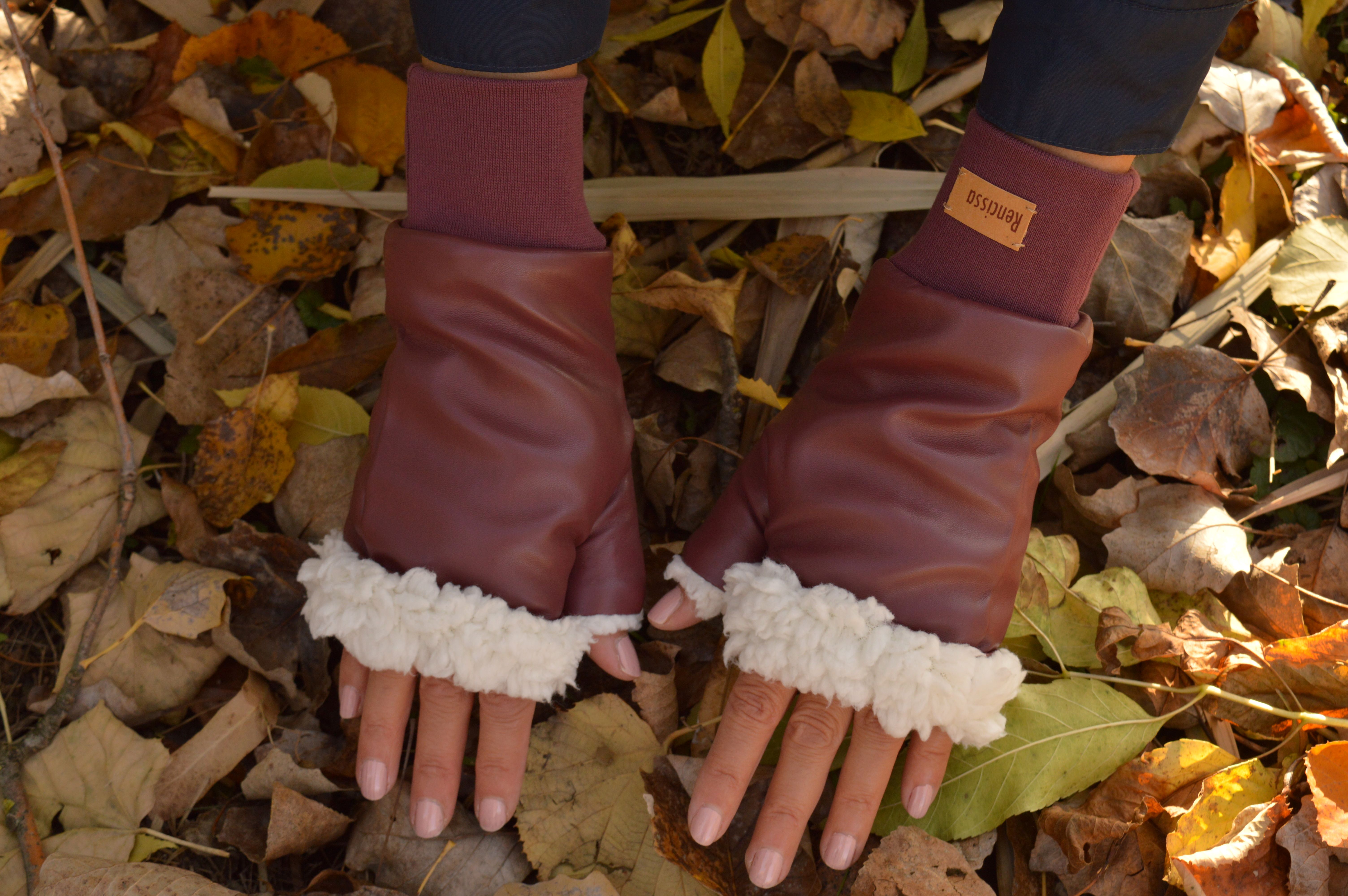 Bezprstové rukavice bordové