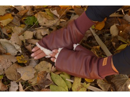 Dámske koženkové bezprstové rukavice bordové