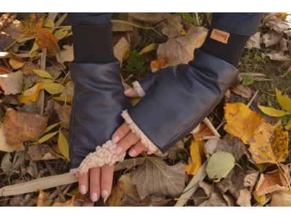 Dámske koženkové bezprstové rukavice tmavomodré