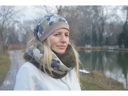 Set Nákrčník Army green + UNI zimná čiapka