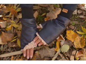 Dámske koženkové bezprstové rukavice tmavomodré