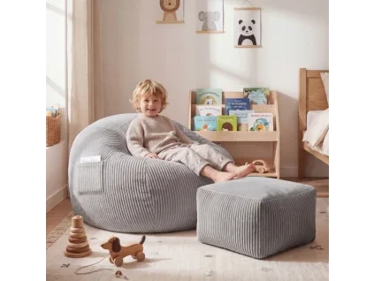 Bársony babzsák lábtartóval Comfy 3.0 – szürke